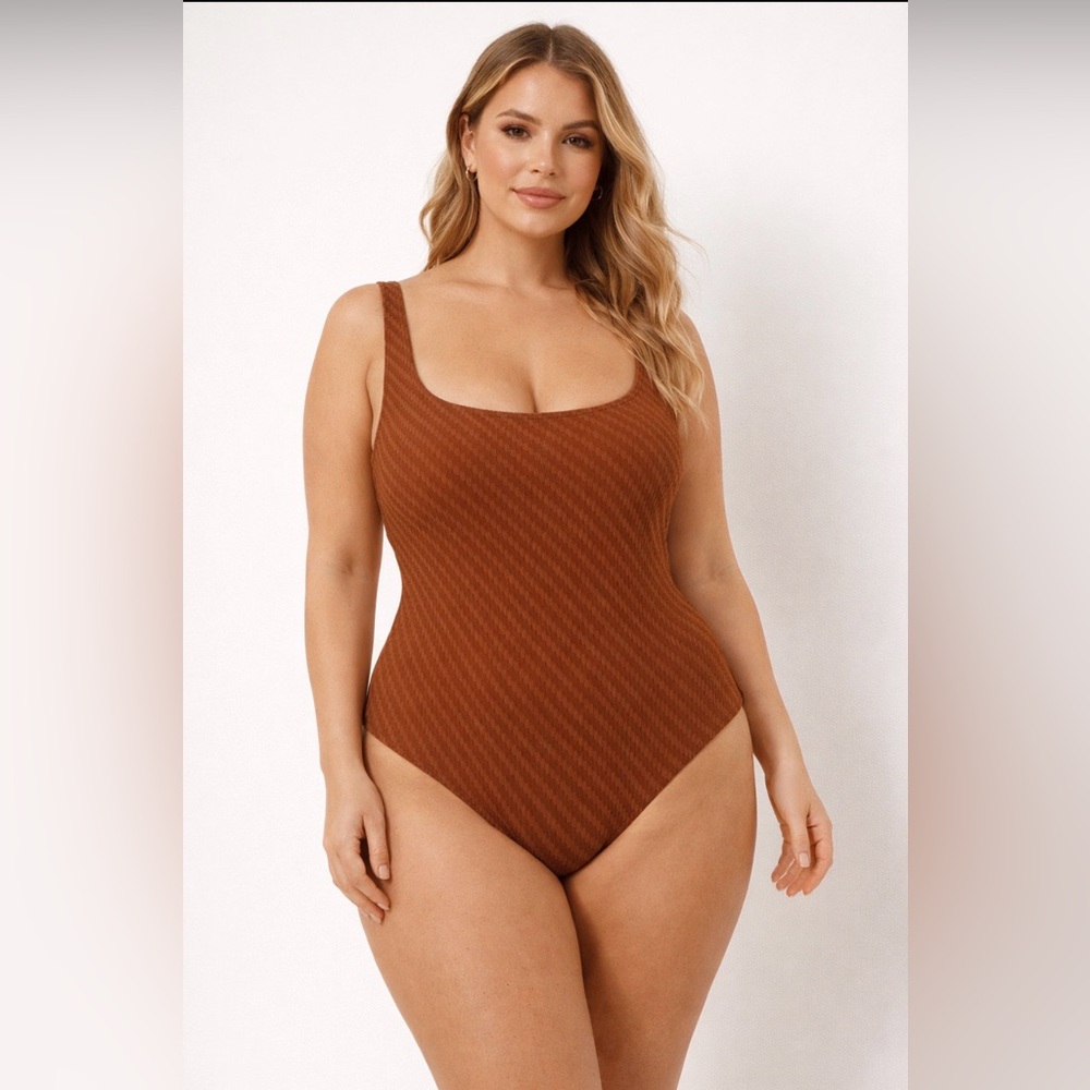 Elegant Brown One-Piece Swimsuit